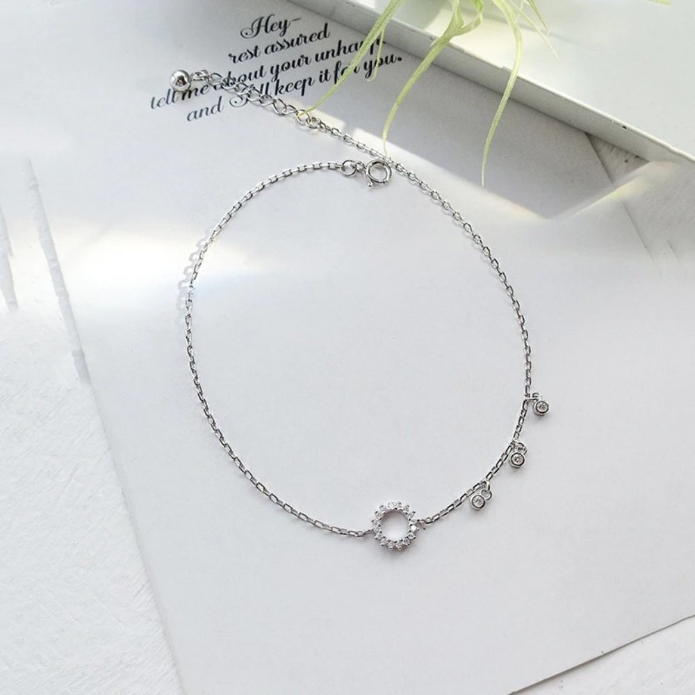 *NEW 925 Sterling Silver Diamond Circle Anklet A - Picture 9 of 11